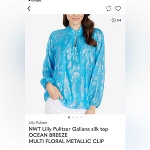 Lilly Pulitzer Ocean Breeze Metallic Floral Silk Blouse - Aqua Blue